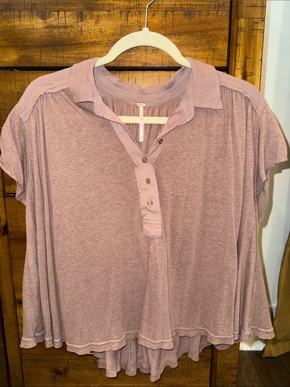 Free People Mauve Short Sleeve Button Flowy Boho Blouse
